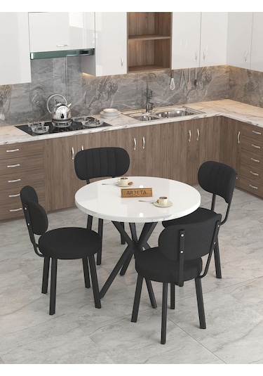 Mygusi Azra Mutfak Masa Takımı 90 Cm Masa Beyaz Masa + 4 Sandalye Siyah