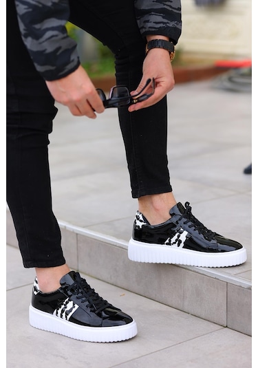 Shoetyle - Siyah Rugan Deri Bağcıklı Erkek Günlük Ayakkabı 101-1100-947 Siyah