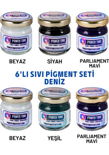 6'lı Opak & Transparan Sıvı Pigment Boya Seti / Epoksi Için Deniz Seti / 6 Adet Epoksi Boyası