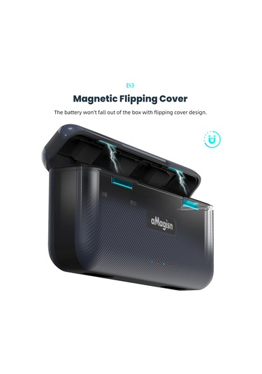 Amagisn 3 Yuvalı Hızlı Şarj Kutusu Pil Şarj Cihazı Siyah