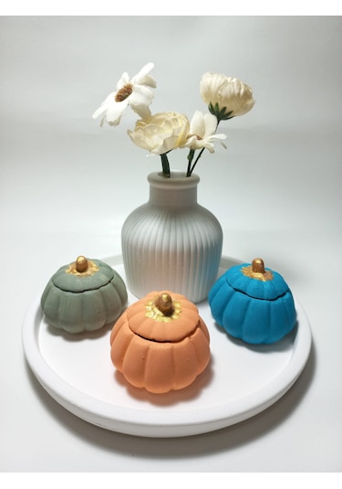 Tabaklı 3'lü Mini Balkabağı Vazo Dekoratif Set Random Çok Renkli