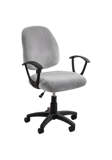Açık Gri Ofis Koltuğu Kapağı Süper Yumuşak Kadife Streç Yıkanabilir Toz Geçirmez Koruyucular Bilgisayar Masası Kolsuz Sandalye Slipcover