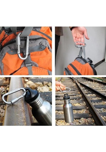 Gri D-ring Kilit Karabina Klip Seti Vida Kilit Kanca Toka Karabina Kamp Araçları Dağcılık Dişli 1pcs Gri