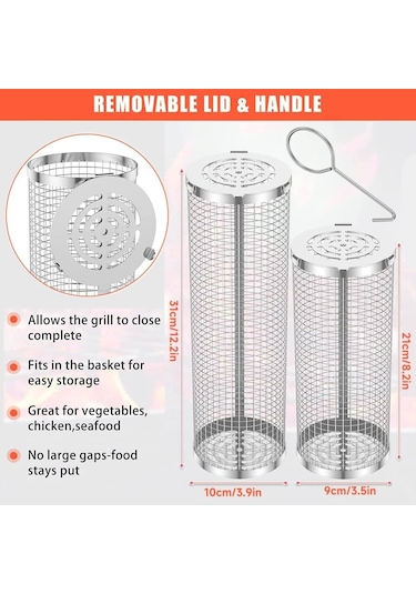 Sones Yükseltilmiş Flip-top Kapaklı Barbekü Kafesi Paslanmaz Çelik Tekerlekli Izgara Sepeti, Özellikler: Küçük+büyük