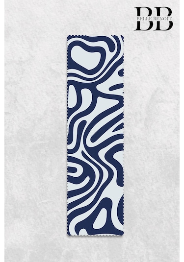 Belle Benoit Lacivert Beyaz Baskılı Runner & Koltuk Kırlent Kılıfı Lacivert - Beyaz