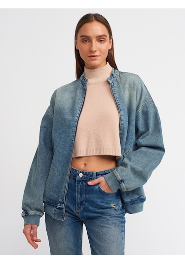 Dilvin Kar Yıkama Uzun Bomber Mont Tint Mavi