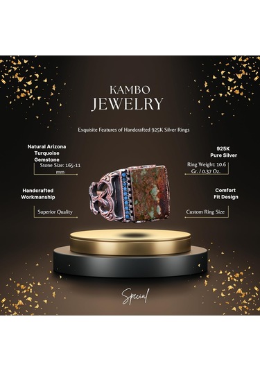 Gerçek Doğal Arizona Turkuaz Taş Yüzük - Gümüş Yüzük - Özel Gümüş Yüzük Stil-1 Gümüş