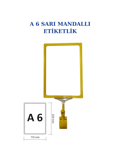 3 Adet Sarı A6 Mandallı Raf Sepet Etiketi Çerçeveli Etiketlik Sarı