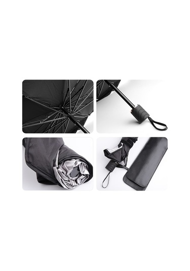 Pazly Katlanabilir Araç Ön Cam Güneşlik - Siyah Kumaş, Ultra Geniş Koruma Şemsiye Stili