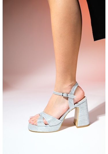 Luvishoes Lello Gümüş Çizgili Kadın Platform Topuklu Ayakkabı Gümüş