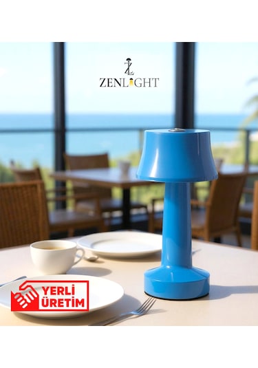 Zenlight Metal Dokunmatik Şarjlı Masa Lambası 320-3 Mavi