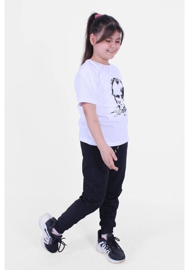 Fyk Kids Atatürk-ımza-bayrak Baskılı Unisexs Takım Beyaz - Siyah