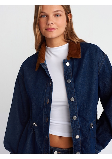 Dilvin 65359 Yakası Kadife Rins Yıkama Denim Mont Lacivert