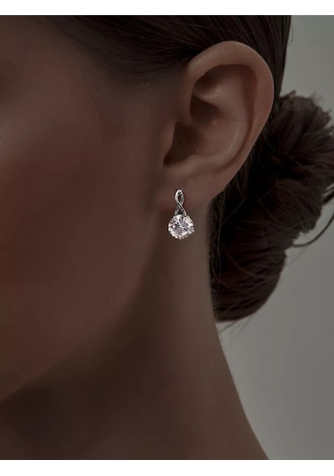 Asj Taşlı Gümüş Küpeler 925 Ayar Gümüş 227221753 beyaz