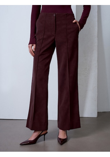Dilvin 72252 Dikiş Detaylı Süet Görünümlü Pantolon-bordo Bordo