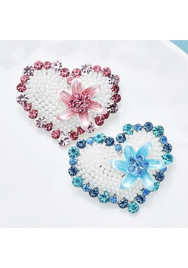 Pembe Blucome Çiçek Kalp Broş Kadınlar İçin Unisex 2 Renkli Taklidi Parlayan Aşk Parti Ofis Broş Pins Hediyeler Pembe