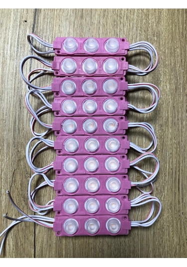 12 Volt 3 Lü 3 Watt Geniş Lensli 3030 Modül Led 10 Adet Pembe
