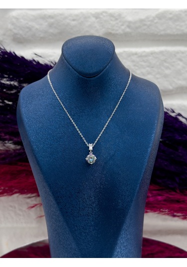 925 Ayar Gümüş Mistik Topaz Taşlı Özel Tasarım Zarif Kadın Kolye Gümüş