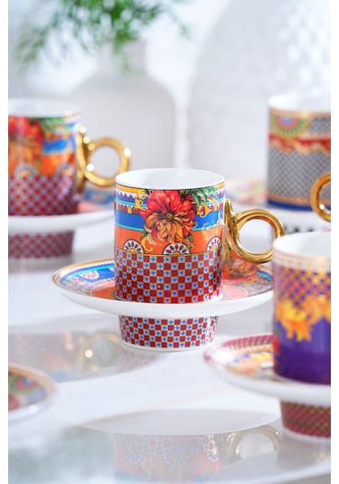 Acar Kimberly 12 Parça 6 Kişilik Kahve Fincan Takımı - 90 Ml Çok Renkli