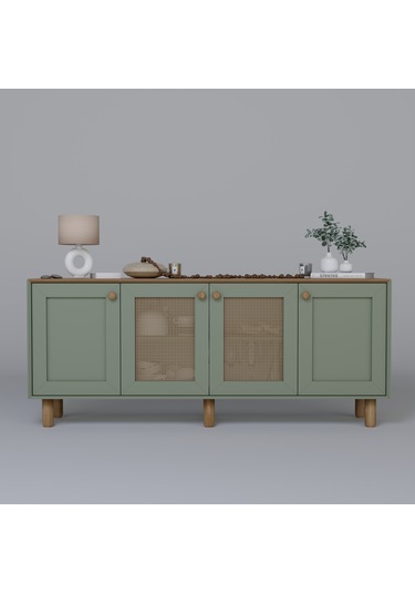 Bohem Serisi Natura 2 Kapak Pvc Hasır Desen Kül Yeşili Konsol Yeşil