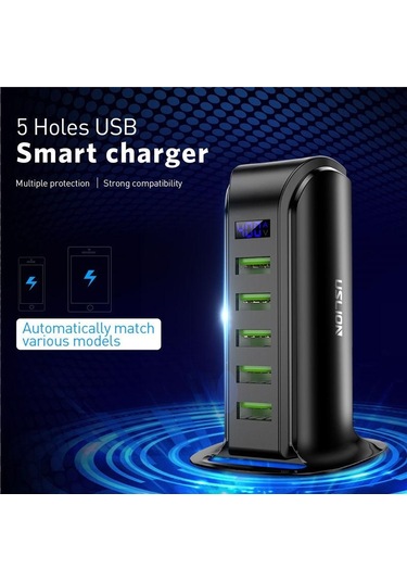 5 Port Usb Şarj Hub Led Ekran Çoklu Usb Şarj İstasyonu Dock Masaüstü Duvar Ev Ab İngiltere Tak Eu