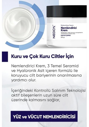 Nedox Nemlendirici Krem Kuru Ciltler Seramid ve Hyalüronik Asit İçerikli Yüz Vücut Kremi 350 G