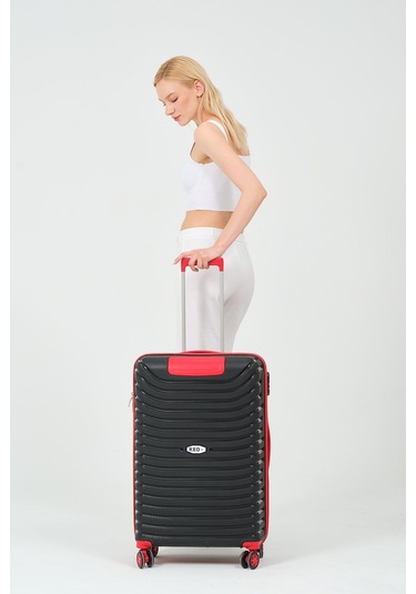 Siyah-kırmızı Orta Boy Silikon Kırılmaz Pp Valiz Siyah