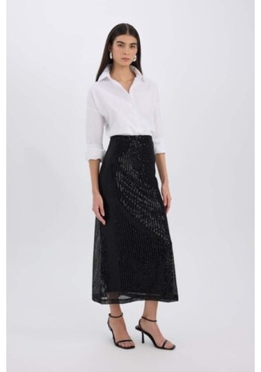 DeFacto A Kesim Normal Bel Payetli Kumaş Maxi Etek E2440AX24WNBK27 Siyah