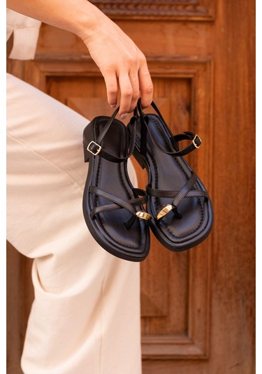 Elit Btlp01 Kadın Düz Sandalet Siyah Siyah