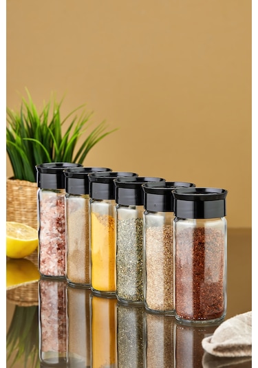 6'lı Cam Baharatlık Seti - Siyah Siyah