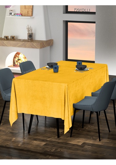 Kadife Dokulu Güneş Sarısı Masa Örtüsü Güneş Sarısı