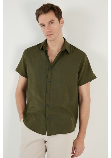 Buratti Pamuk Karışımlı Kısa Kollu Regular Fit Erkek Gömlek Cf23S113139 Haki