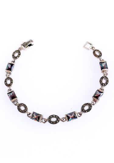 925 Ayar Gümüş Topaz Markazit Doğal Taşlı Otantik Tasarım Kadın Bileklik Doğum Günü Hediye Gümüş