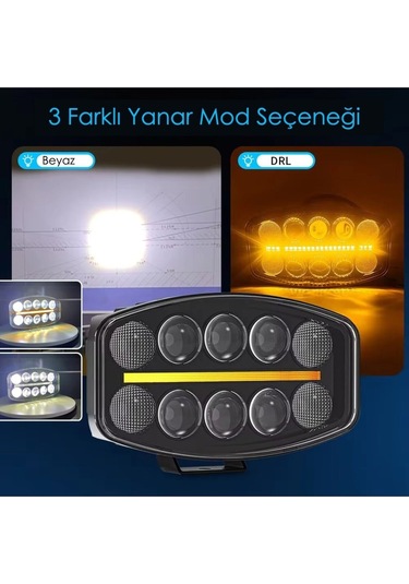 10'' Beyaz Turuncu Led Spot Projektör + Drl Tır Kamyon Off Road 12-24volt Çalışma Lambası