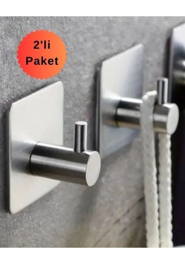 Paslanmaz Çelik 2 Adet Yapışkanlı Bornozluk Havluluk Askılık Yata Çelik