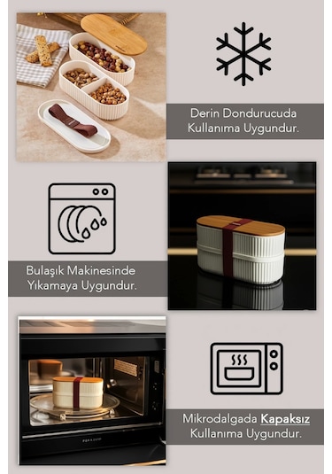 Bambu Kapaklı Lunch Box Kahvaltılık Saklama Kabı Large Bölmeli Çok Renkli