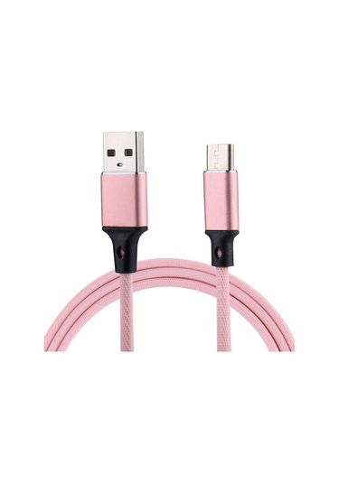 1m 2a Çıkış Usb To Usb-c / Type-c Nişan Dokulu Veri Senkronizasyon Ve Şarj Kablosu Pembe