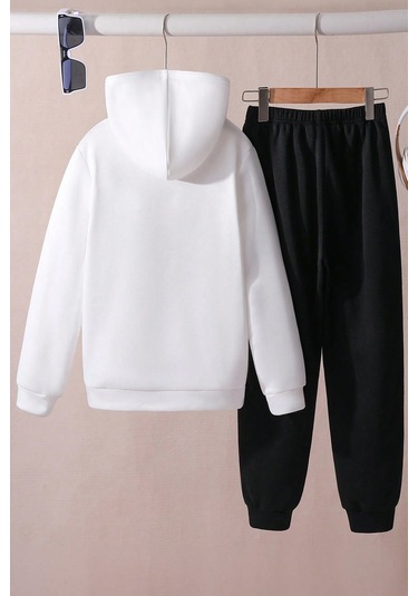 Mantar Baskılı Erkek - Kız Rahat Eşofman Takımı Beyaz