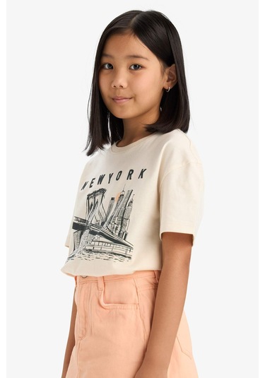 DeFacto Kız Çocuk Relax Fit Bisiklet Yaka Baskılı Kısa Kollu Tişört E0355A825SMER233 Ekru DeFacto Kız Çocuk Relax Fit Bisiklet Yaka Baskılı Kısa Kollu Tişört E0355A825SMER233 Ekru
