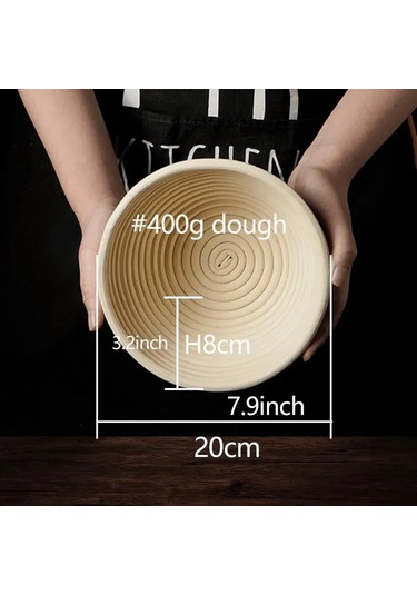 Maiyame 20 Cm X 20 Cm Yuvarlak Rattan Ekmek Mayalama Sepeti, Doğal Nefes Alma Ve Püskürme İçin, Bezi Döşemeyle, 1 Adet Bej
