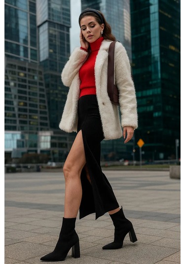 Fashion Fit Uzun Yırtmaçlı Spagetti Etek 216466492 Siyah