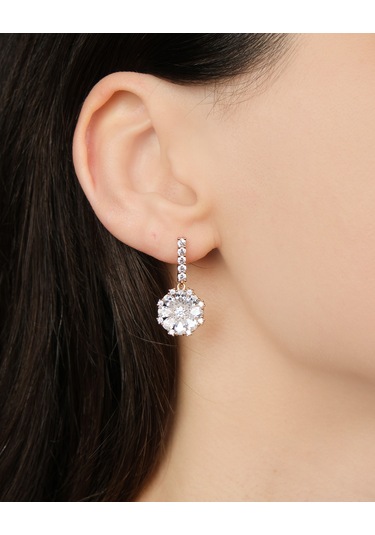 Lekka Design Kadın Kararmaz Çelik Lüks Takı Zirkon Taşlı Sallanan Çiçek Abiye Küpe