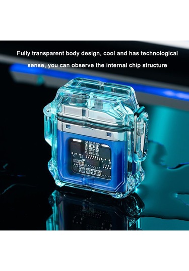 Tenfowee Şeffaf Su Geçirmez Çift Ark Elektronik Çakmak, Rüzgara Dayanıklı Usb Şarjlı Taşınabilir Çakmak, Siyah Dahili Lityum Pil Siyah