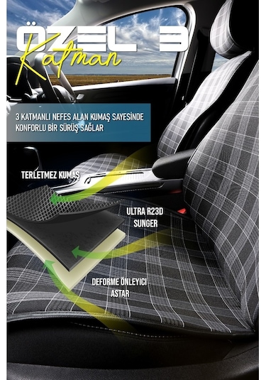 Volvo Xc40 Uyumlu Koltuk Minderi Ön 2'li Set Ekose Model