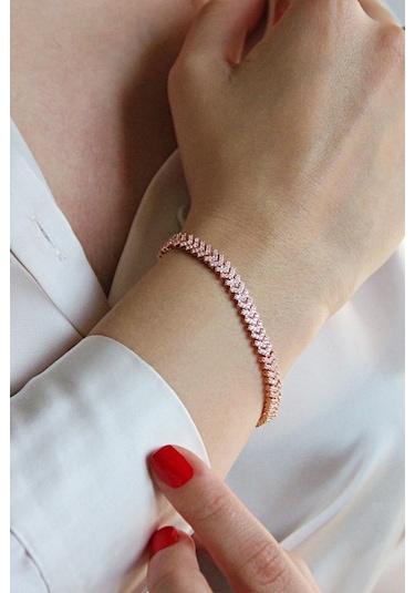 925 Ayar Gümüş V Çavuş Model Su Yolu Bileklik - B084001 Rose Gold