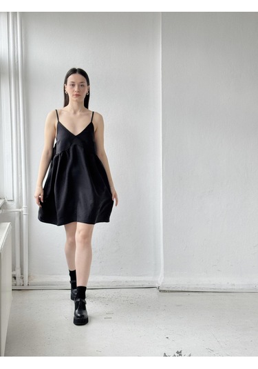 Retrobird Tasarım June Askılı Mini Elbise Kadın Siyah-13905 Siyah