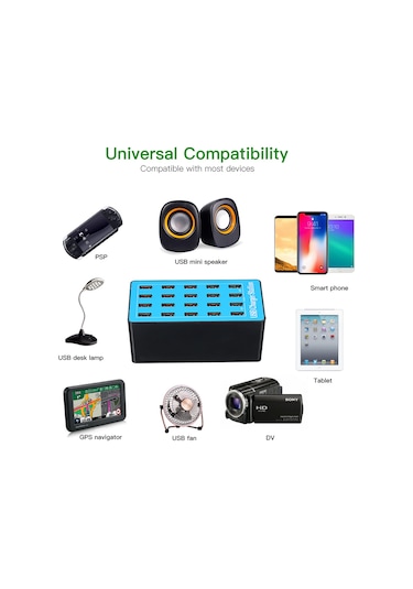 Samdoo 20 Port Usb Şarj Istasyonu 5v20a Akıllı Cihazlar İçin Hızlı Şarj, Aşırı Yük/volta/ısı Korumalı, Led Göstergeli, Soğutma Fanlı