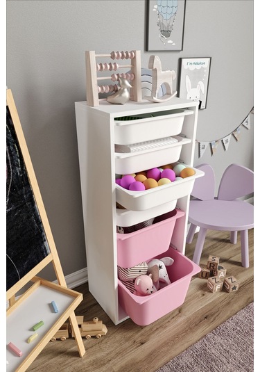 %100 Mdf - Large Mono 6 Sepetli Oyuncak Dolabı Pembe