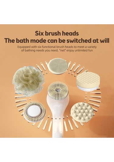 Tenfowee Type-c Şarjlı 15w Akıllı Vücut Fırçası, 360 Dönebilen 3 Hızlı Ipx7 Su Geçirmez Masaj Fırçası, 6 Başlık Seti Yeşil