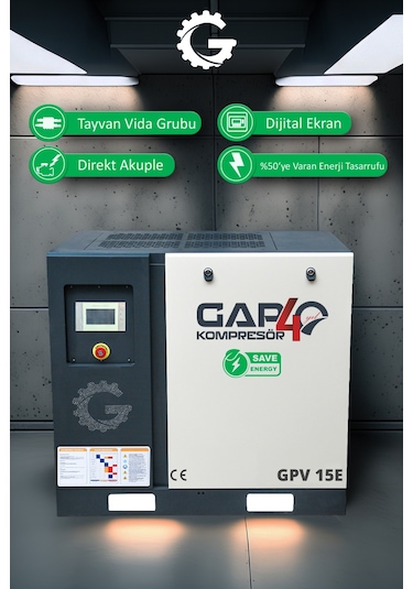 Gap Kompresör İnvertörlü Vidalı Hava Kompresörü 15 HP Tek Makine GPV15e